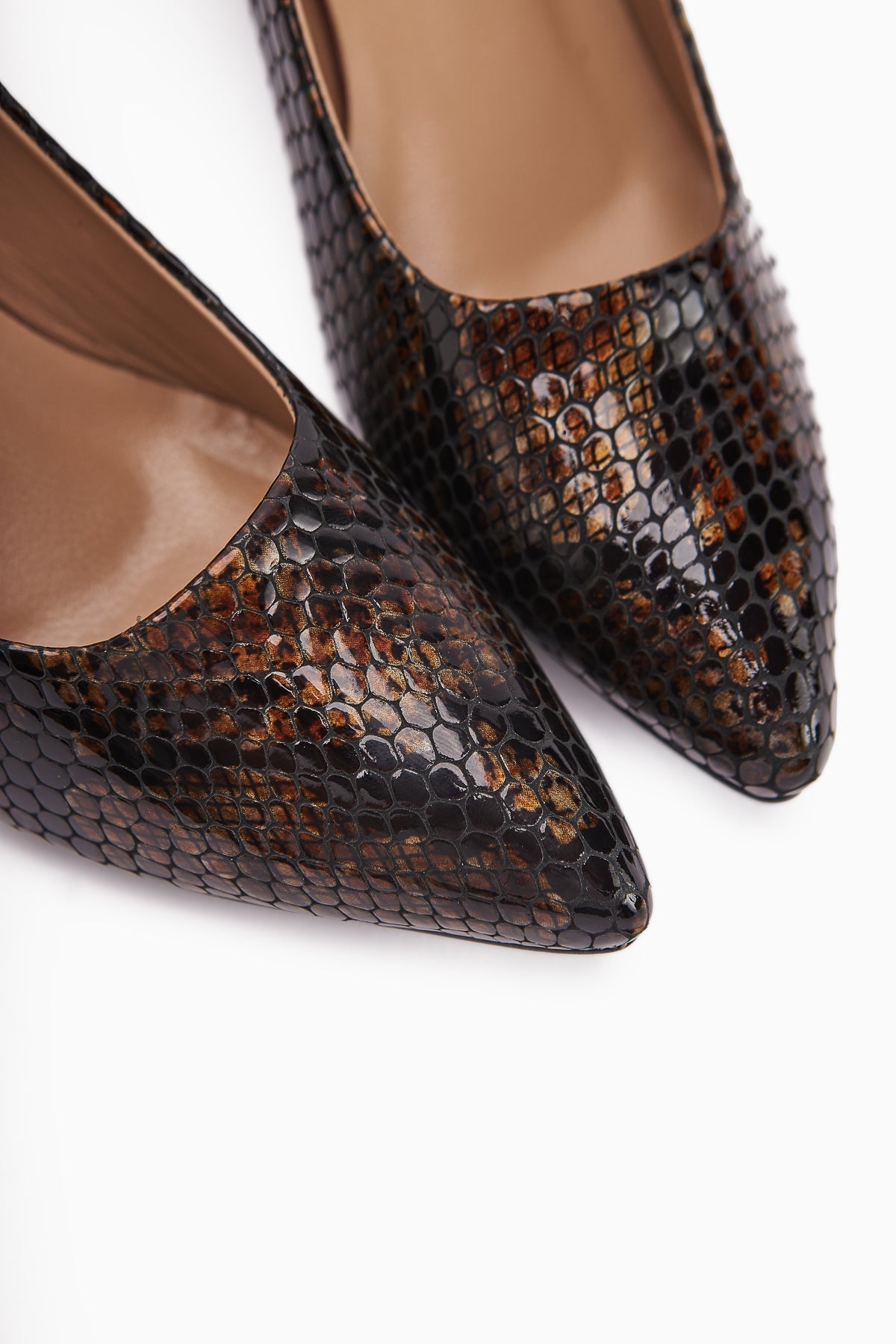 Emelia Genuine Leather Brown Snake Print Women's High Heels