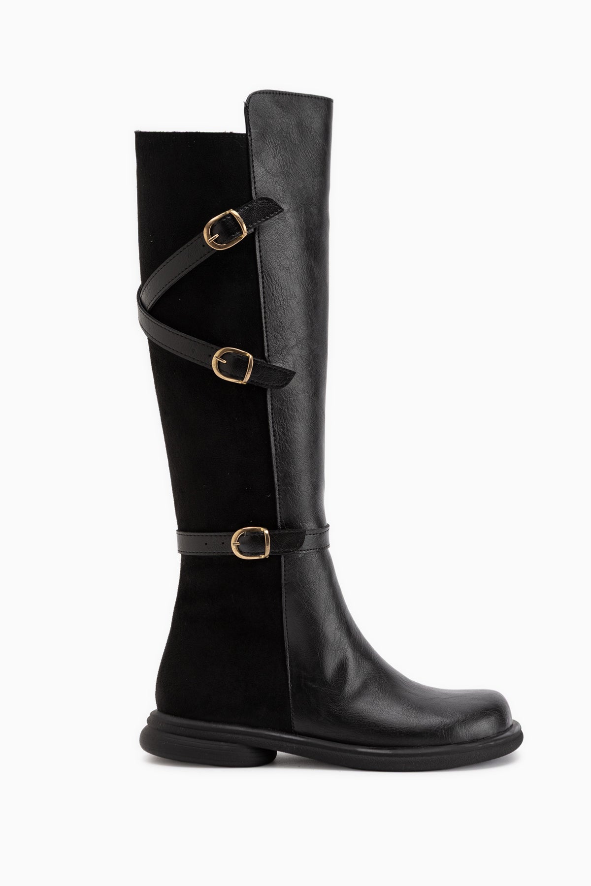 Hilda Schwarze Wildleder Gürtels Damen Stiefel