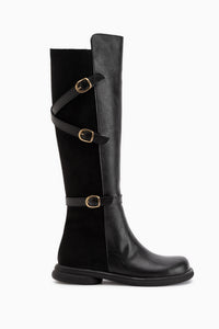 Hilda Schwarze Wildleder Gürtels Damen Stiefel