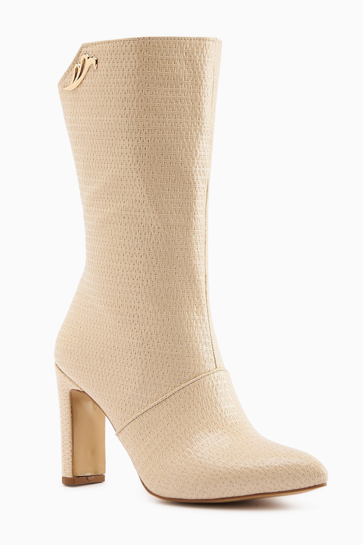 Aria Beige Croco Patterned Heeled Women's Boot