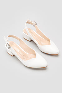 Henrietta White Pointed Toe Low Heel Sandals