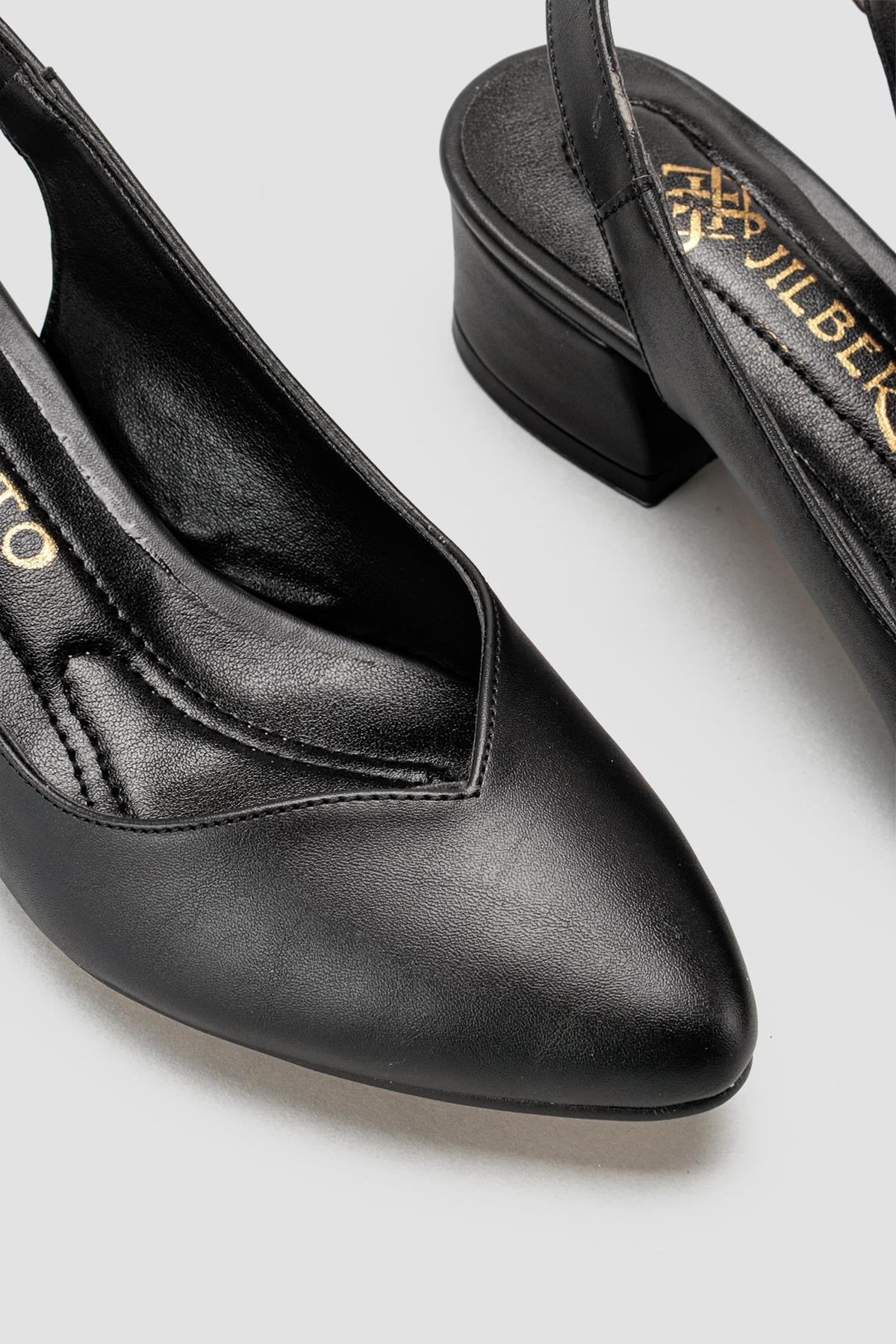 Henrietta Black Pointed Toe Low Heel Sandals