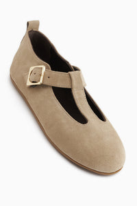 Echtes Leder Beige Wildleder Gürteltier Damen Ballerinas