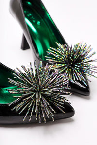 Choi Black Patent Leather Pointed Toe Stone Tassel Detailed Heeled Women's Shoes