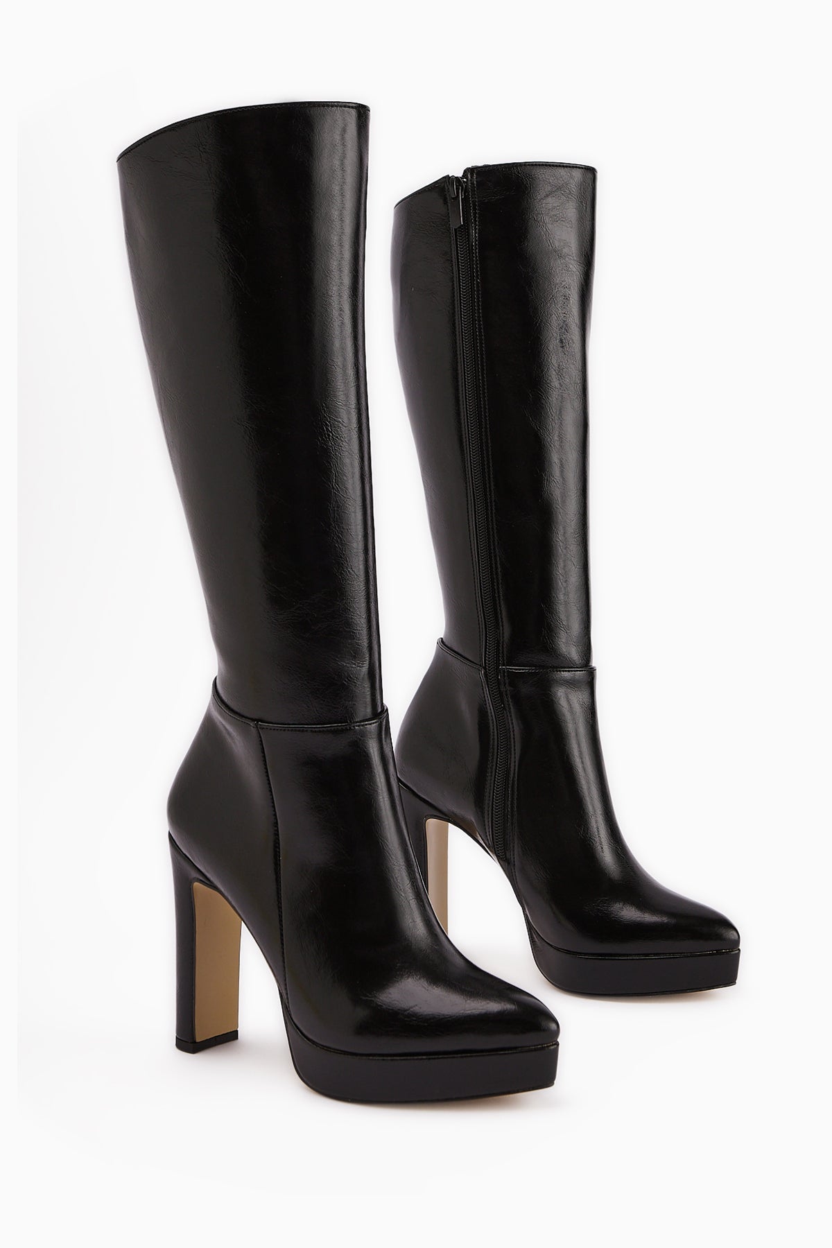 Ariya Black Platform Heeled Zipper Women's Boot