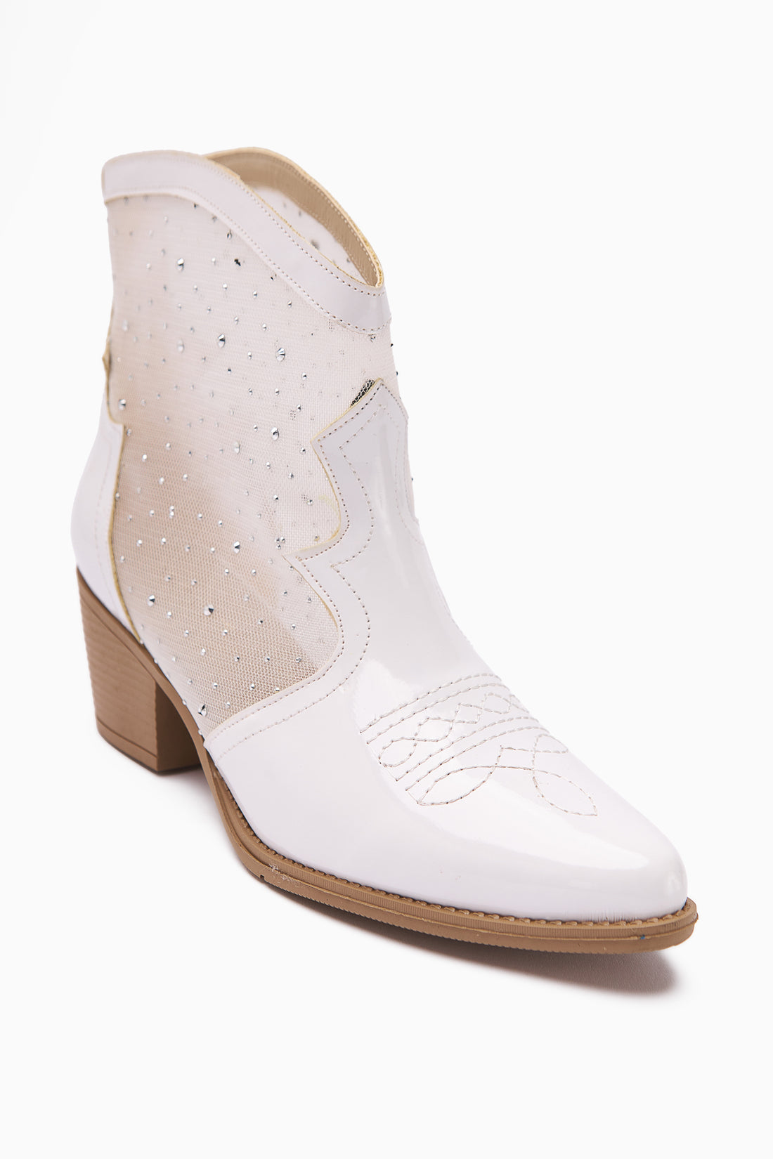 Rudi White Patent Leather Embroidered Western Women's Stoned Summer Boots