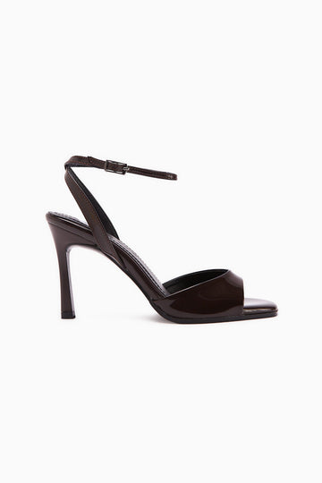 Nova Coffee Patent Leather Ankle Strap Stiletto Women's Shoes