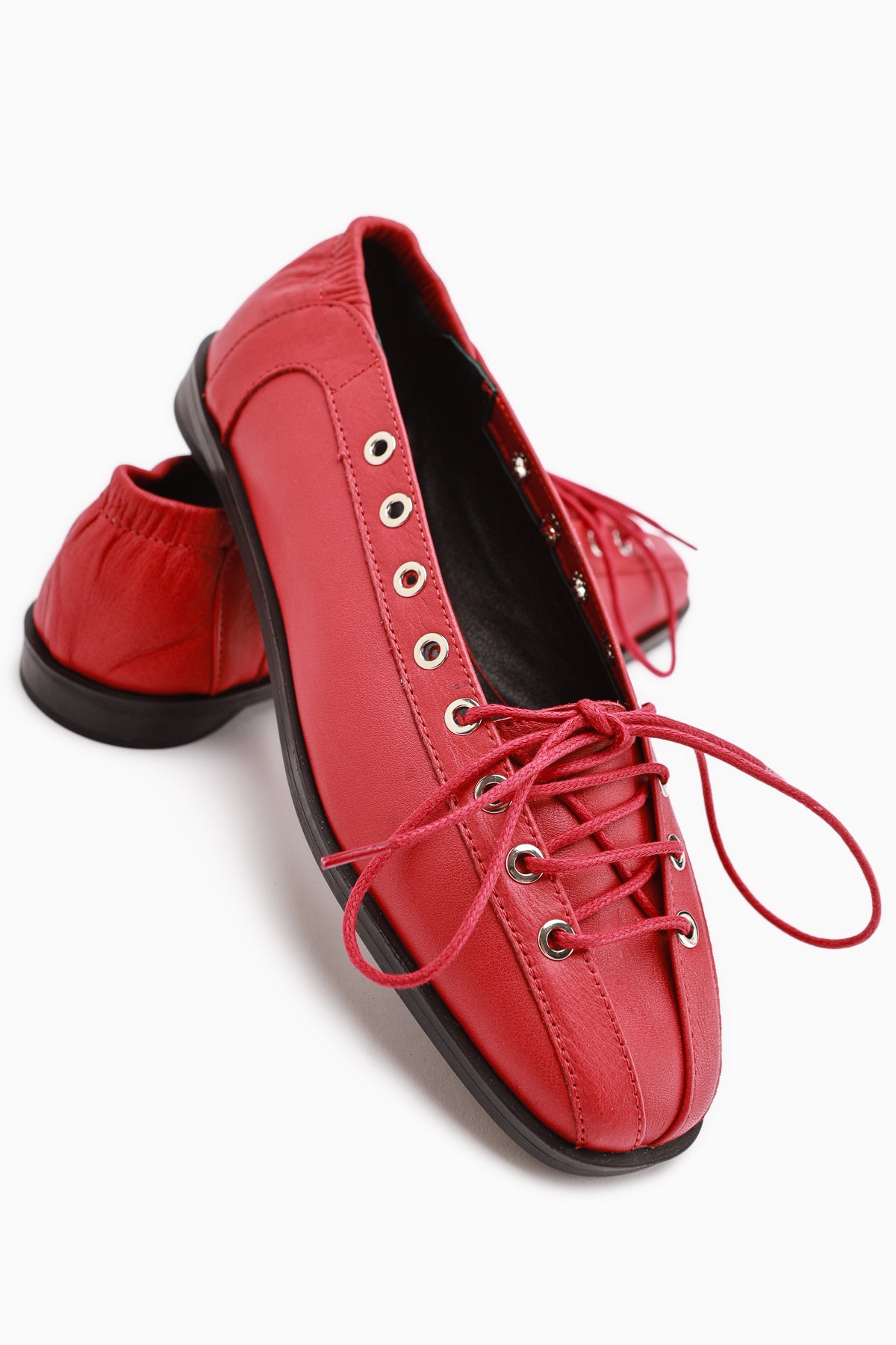 Romy Genuine Leather Red Lace-Up Women’s Ballet Flats