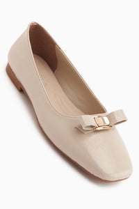 Darin Beige Schleifen Detail Damen Ballerinas