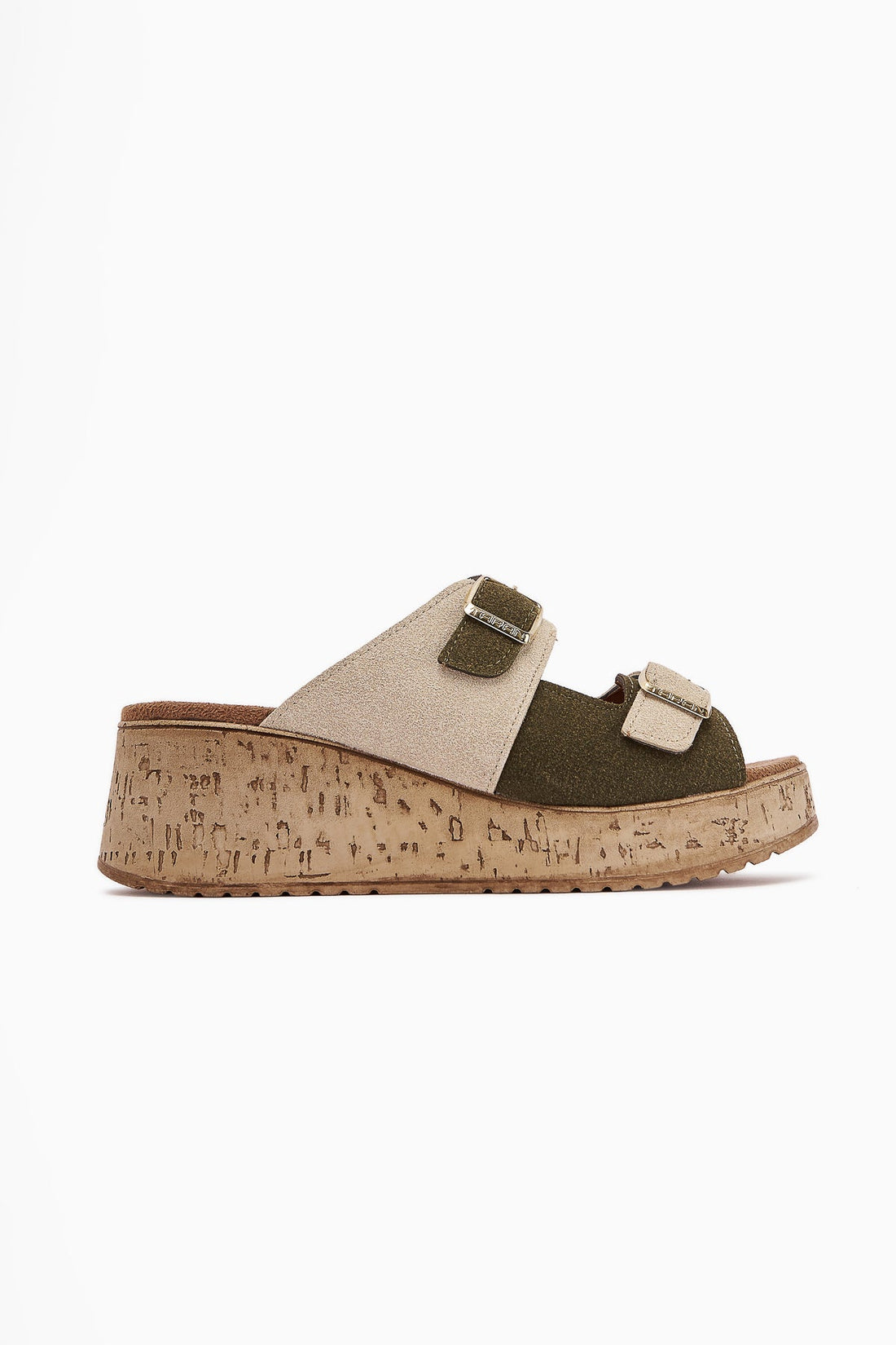 Samina Khaki Doppelriemen Blockabsatz Damen Hausschuhe