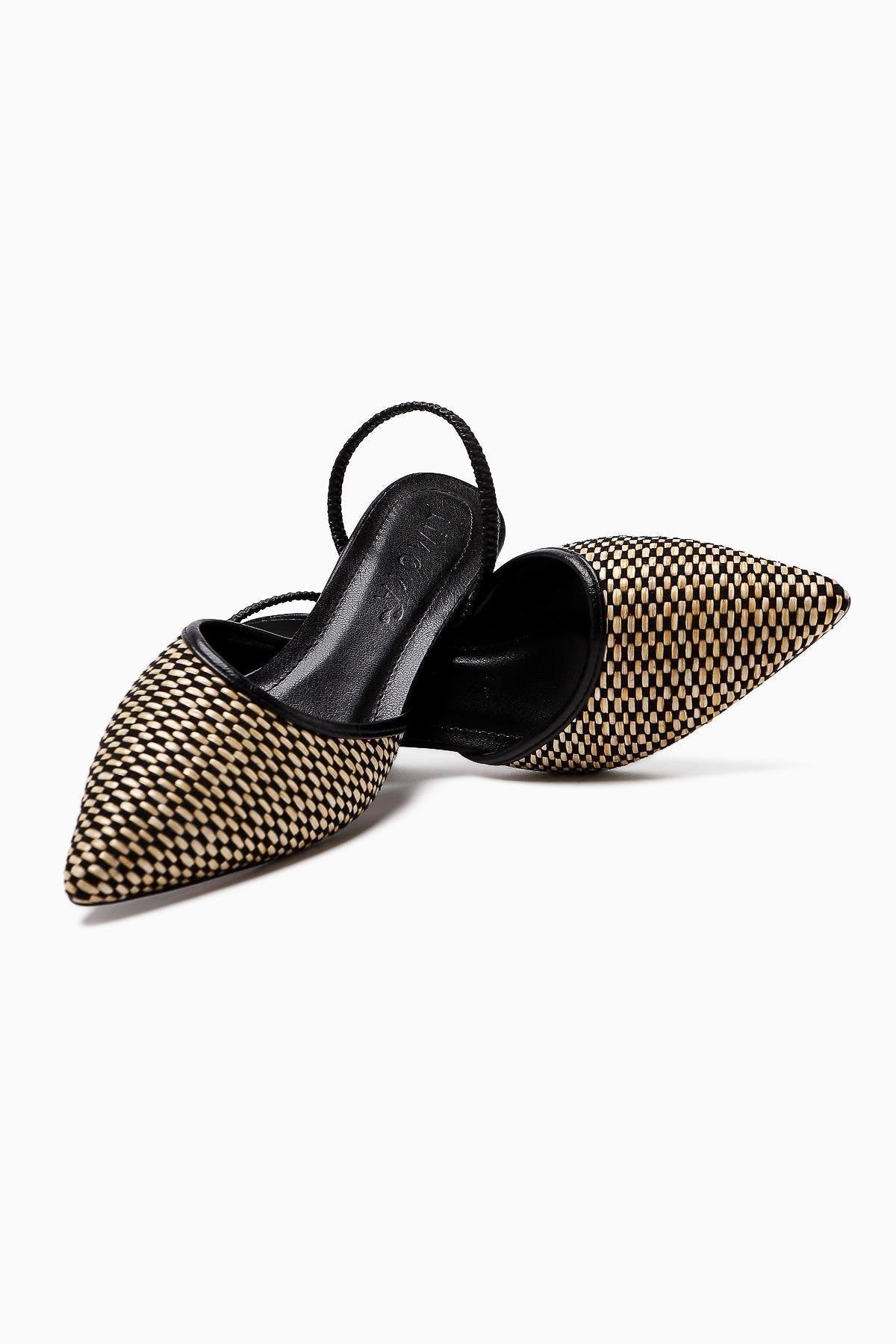 Rosa – Black Straw Pointed-Toe Low Heel Sandal (Women)