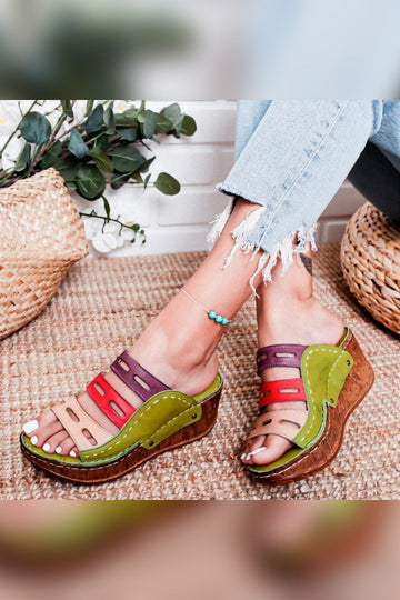 Etta Echtes Leder Grün, Lila, Rot, Nude Laser Cut Slide Sandalen (Vollständig Orthopädisch)