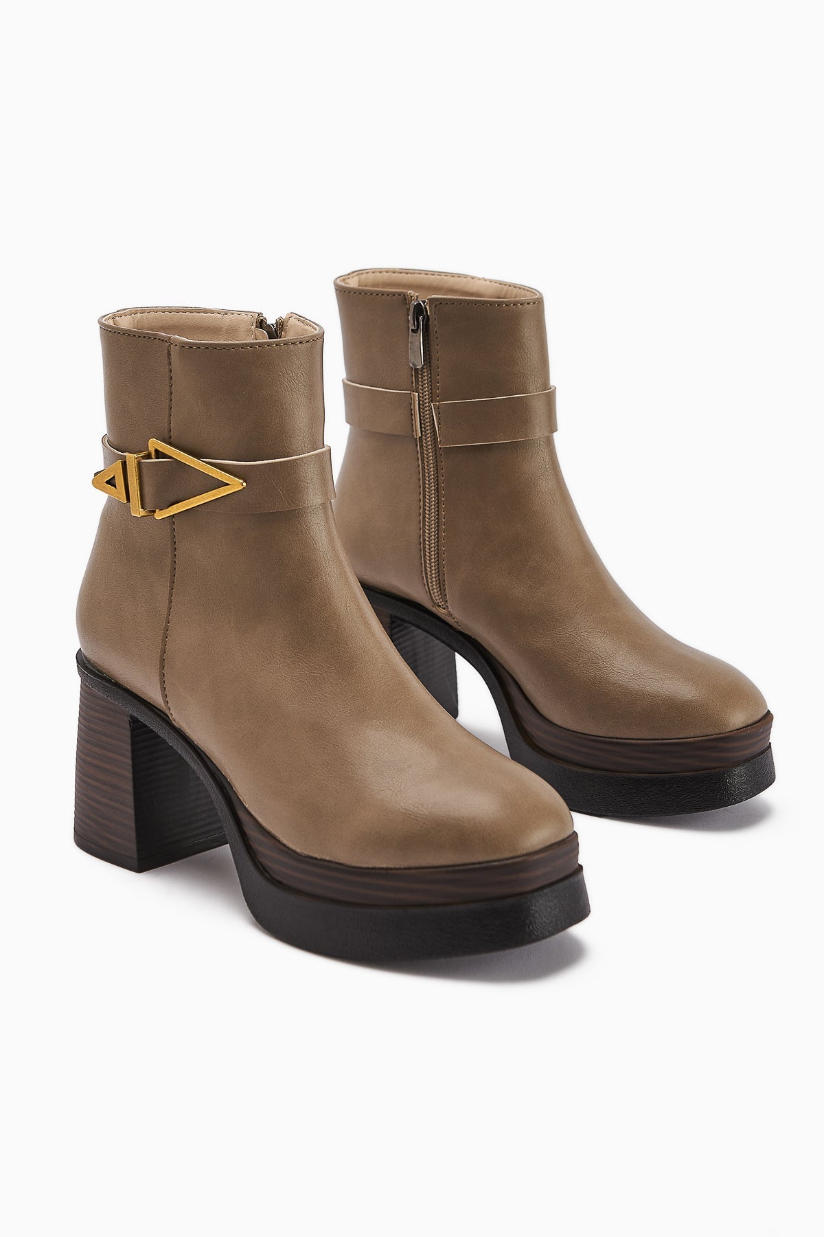 Hilda Mink Buckle Detail Platform High Heel Women's Boot