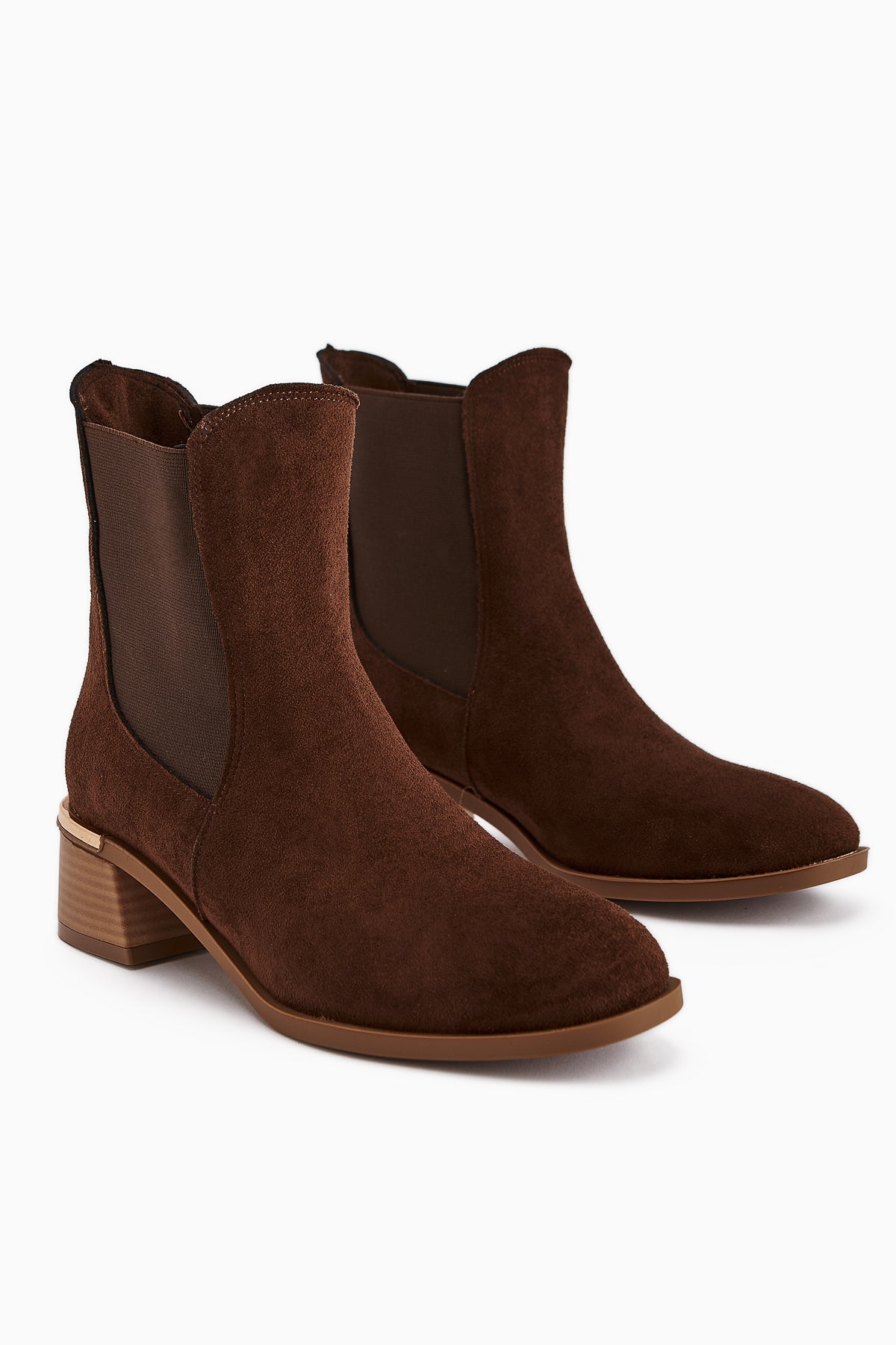 Verna Brown Suede Elasticated Heeled Women's Boot