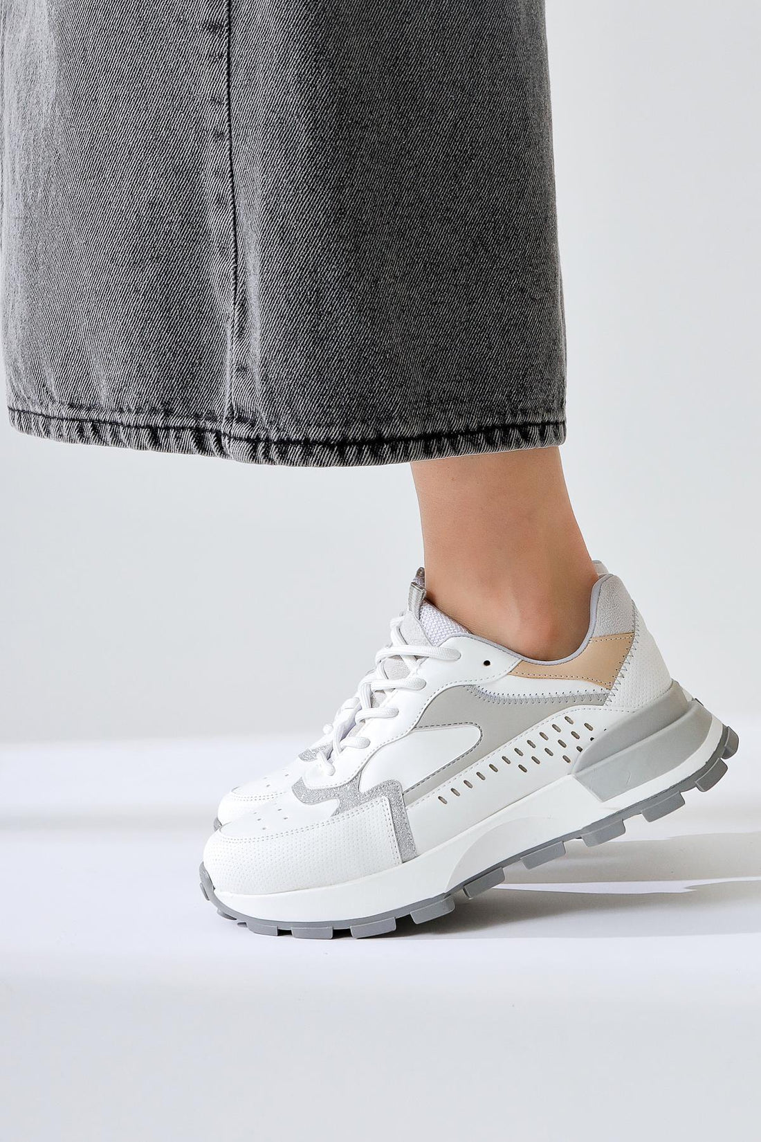 Sin White Lace Up High Heel Sneakers
