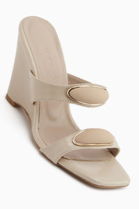 Mirsa Beige Keil Damen Pantoletten