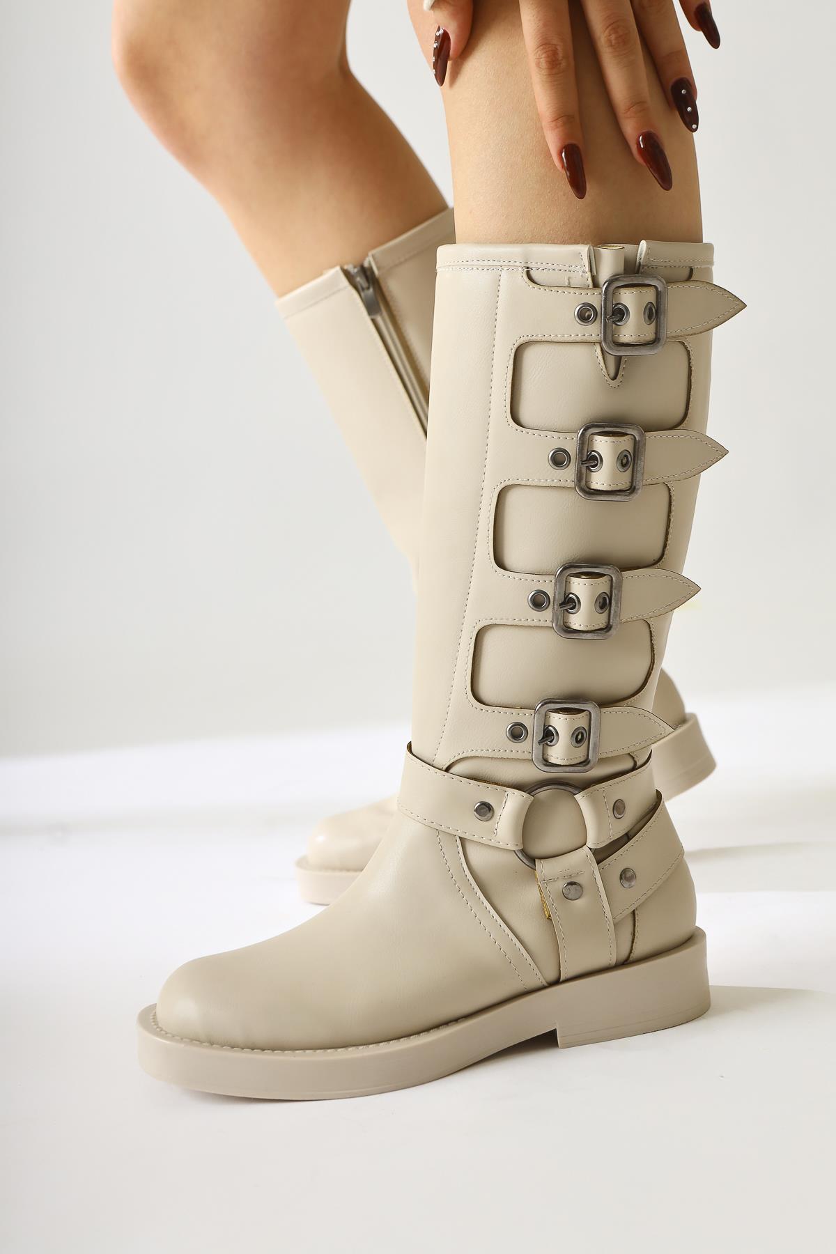 Luella Beige Gürtel Accessorized Reißverschlussstiefel