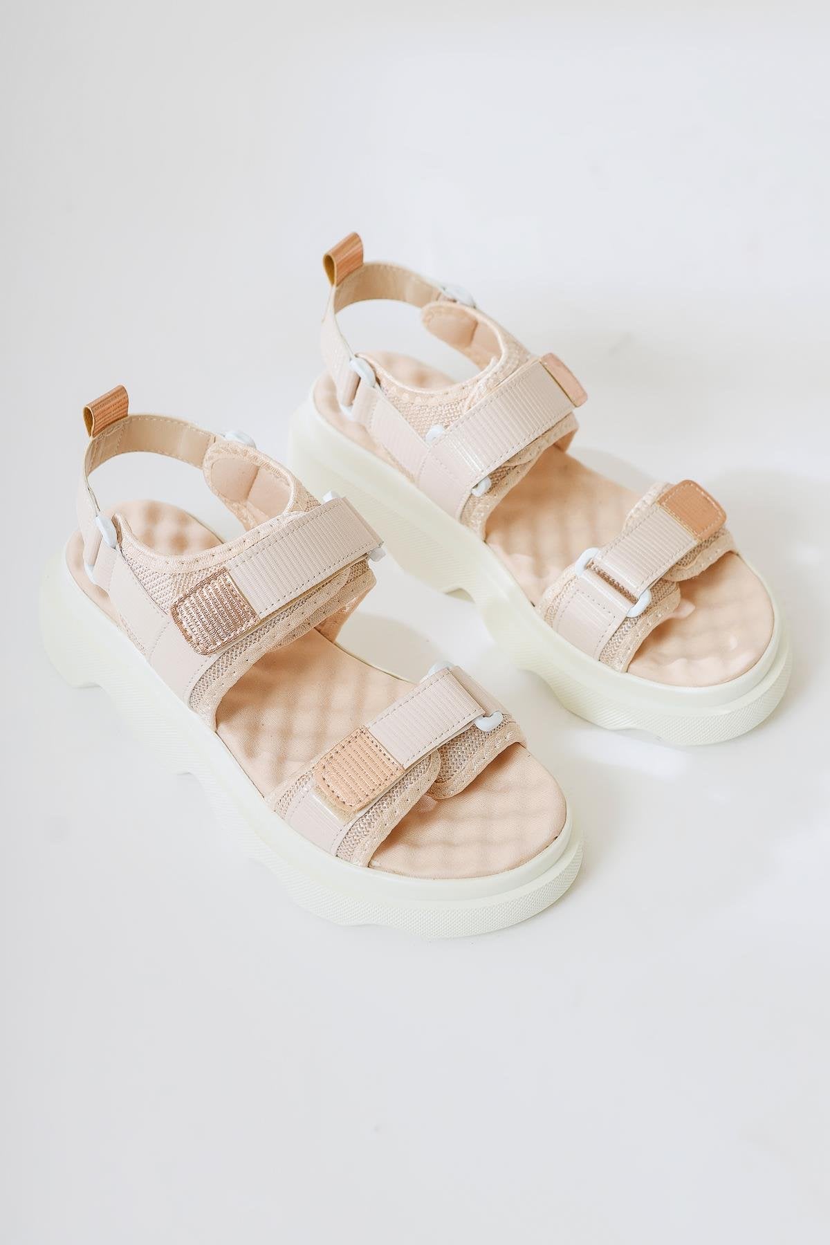 Tale Beige Single Strap Velcro Detailed Sandals