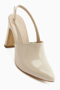 Maisa Beige Pointed Toe Slingback Chunky Heeled Women’s Shoes