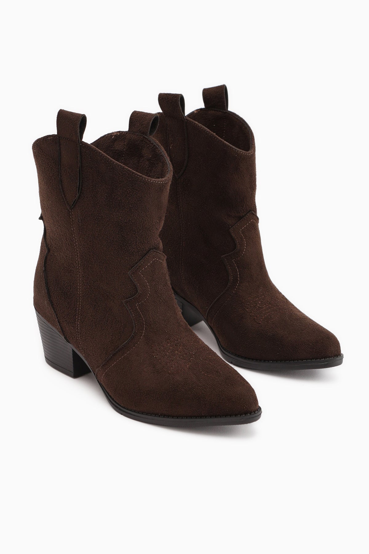 Joo Brown Suede Pointed Toe Embroidered Western Boots