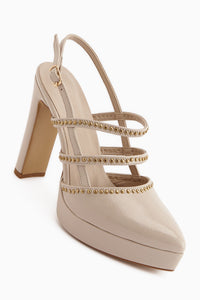 Milea Beige Nieten Damen Plattform Absatzschuhe