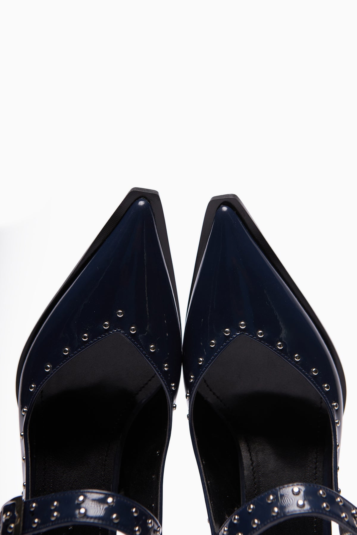 Nuria Marineblaues Lackleder Spitze Zehenriemen Sandalen für Frauen