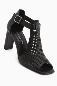 Monica Echtes Leder Schwarze Schnalle Dicke Absatz Damen Schuhe