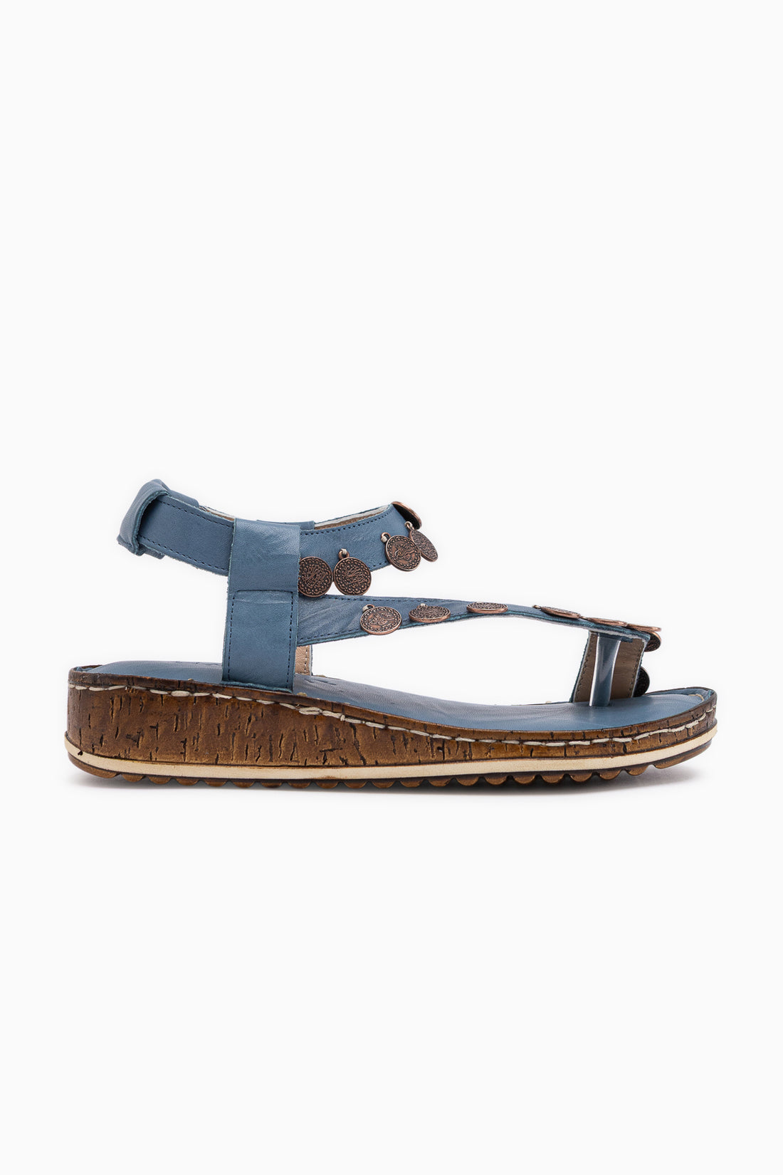 Echtes Leder Lilah Blau Münz Detail Damen Sandale