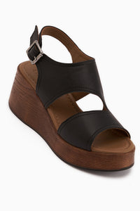 Olea Echtes Leder Schwarze Keil Damen Sandale