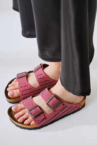 Aire Fuchsia Double Banded Stone Detailed Slippers