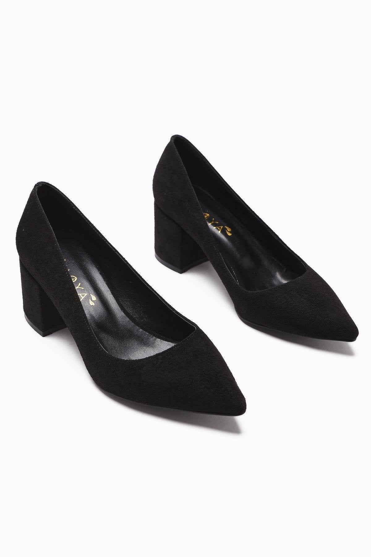 Angela Black Suede Pointed Toe Low Heel Women's Shoes