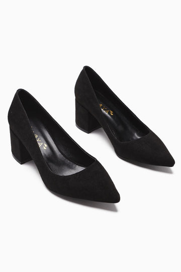 Angela Black Suede Pointed Toe Low Heel Women's Shoes