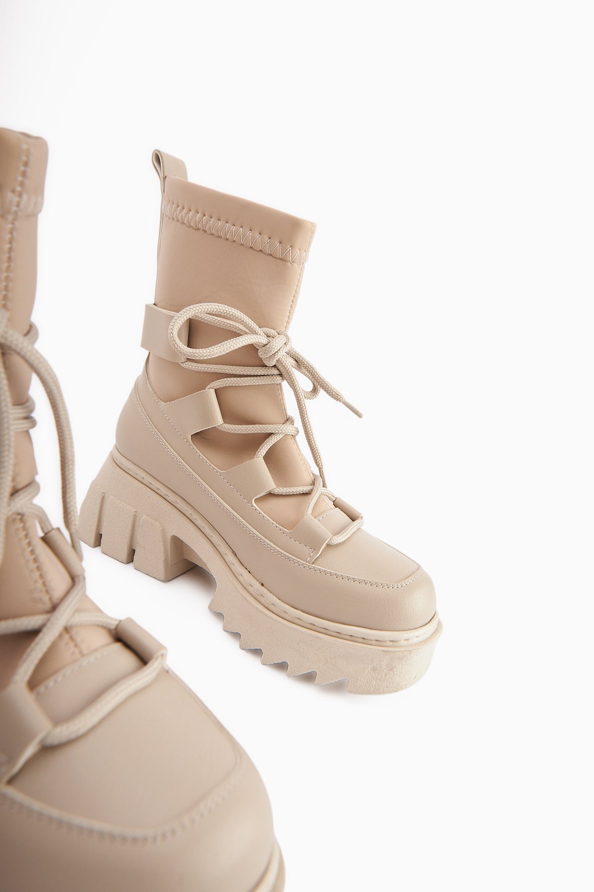 Casey Beige Thick Soled Lace-up Women's Boot