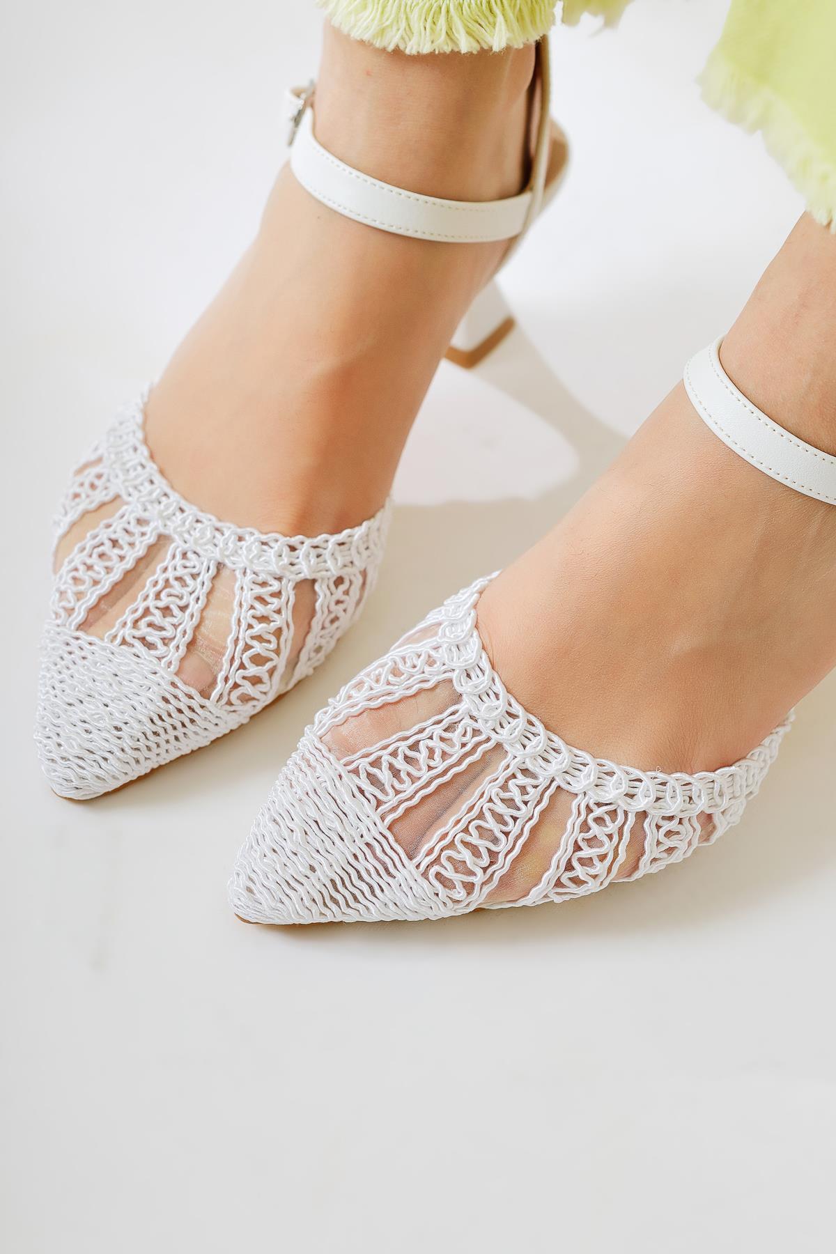Richelle White Knitted Low Heel Sandals
