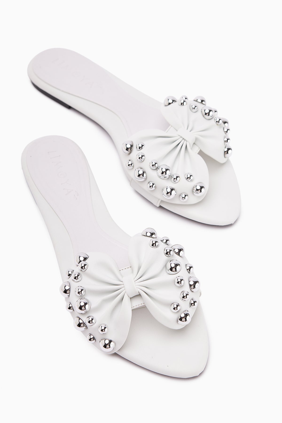 Dotty Weiß Gesteppte Schleife Damen Hausschuhe