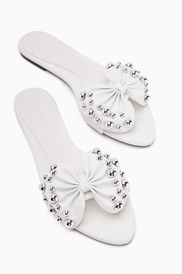 Dotty Weiß Gesteppte Schleife Damen Hausschuhe