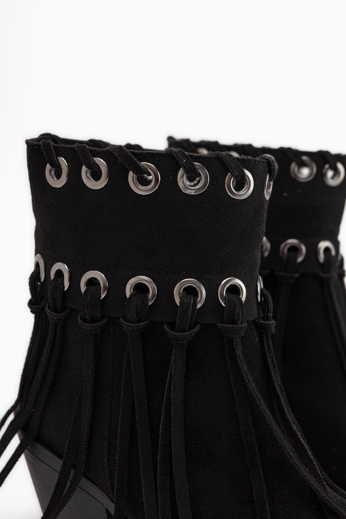Nessa Schwarze Wildleder Fransen Dicke Absatz Damen Cowboy Stiefel
