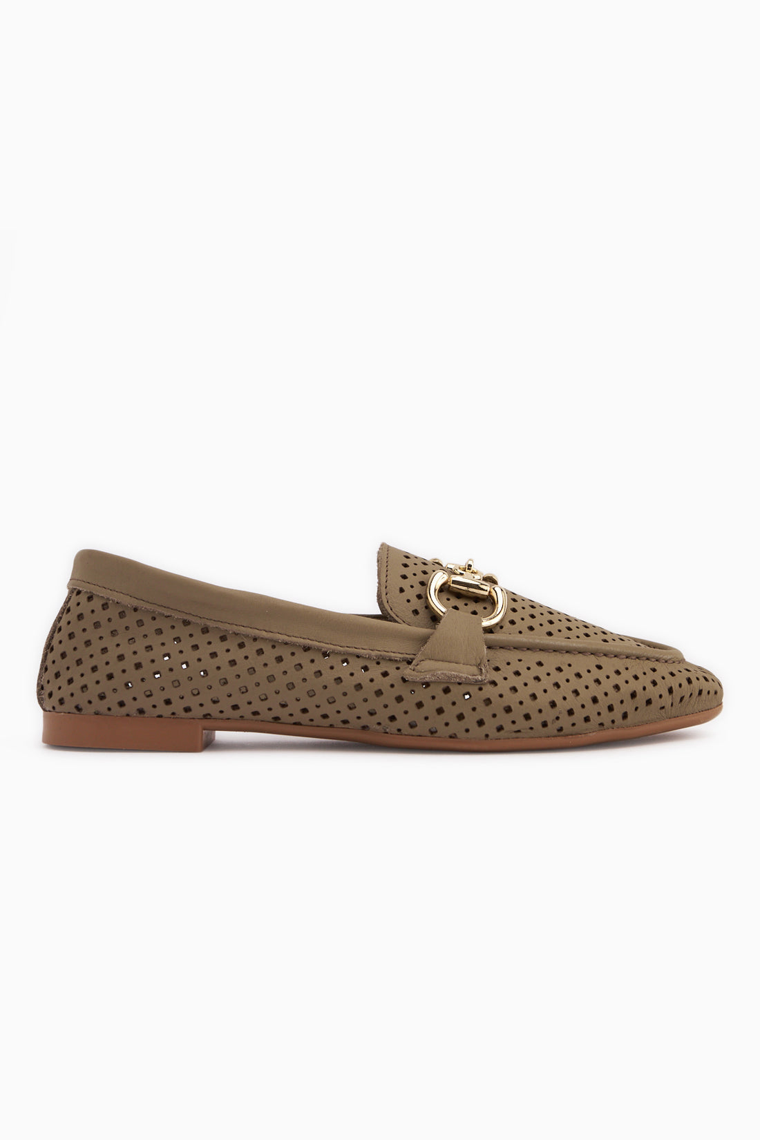 Echtes Leder Rian Khaki Schnalle Damen Ballerinas