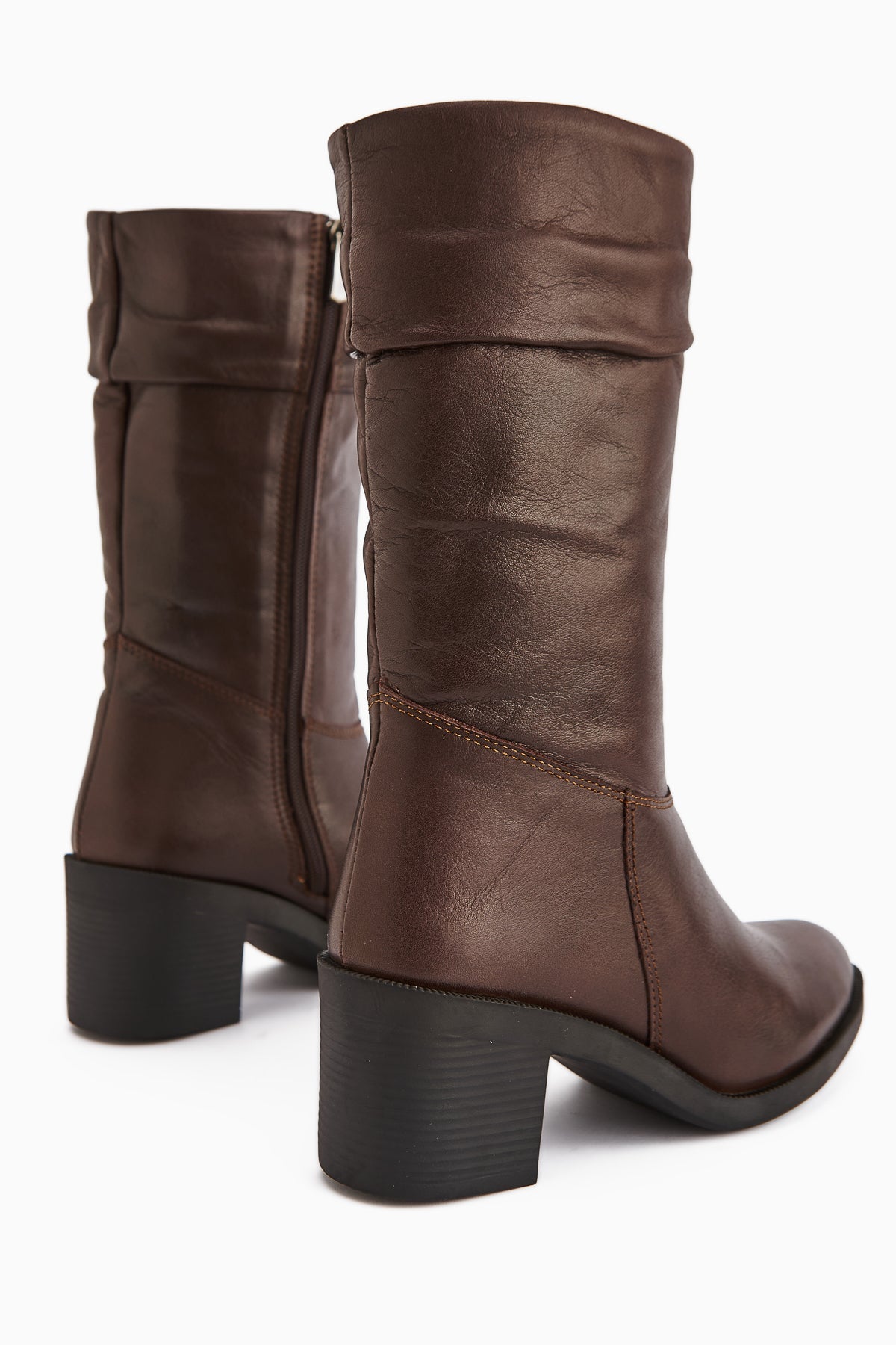 Sahara Genuine Leather Brown Pleated Zipper Women's Boot