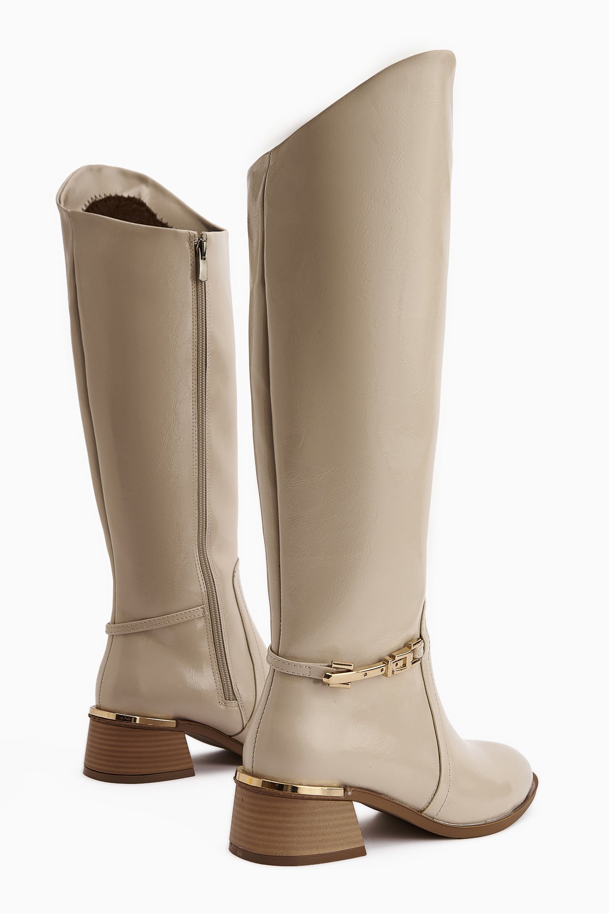 Kamilla Beige Buckled Women's Boot