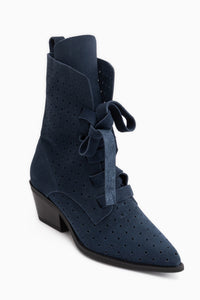 Beth Genuine Leather Blue Suede Lace Detailed Women’s Boots