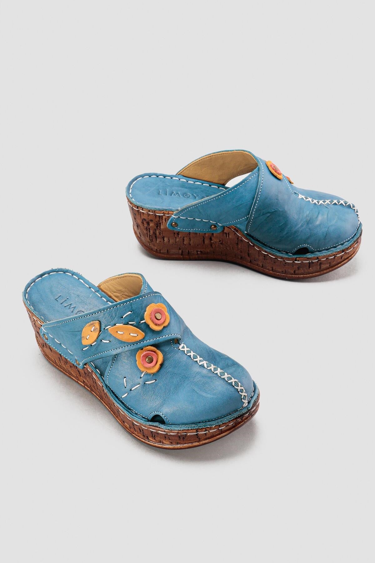 Alto Echtes Leder Dunkelblaue Komfort Pantoffeln mit Distressed Sohle