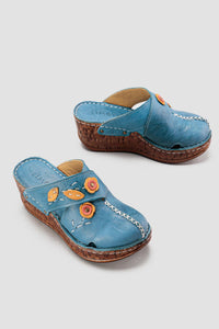 Alto Echtes Leder Dunkelblaue Komfort Pantoffeln mit Distressed Sohle