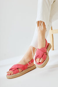 Iris Fuchsia Velvet Cross-Strap Sandals