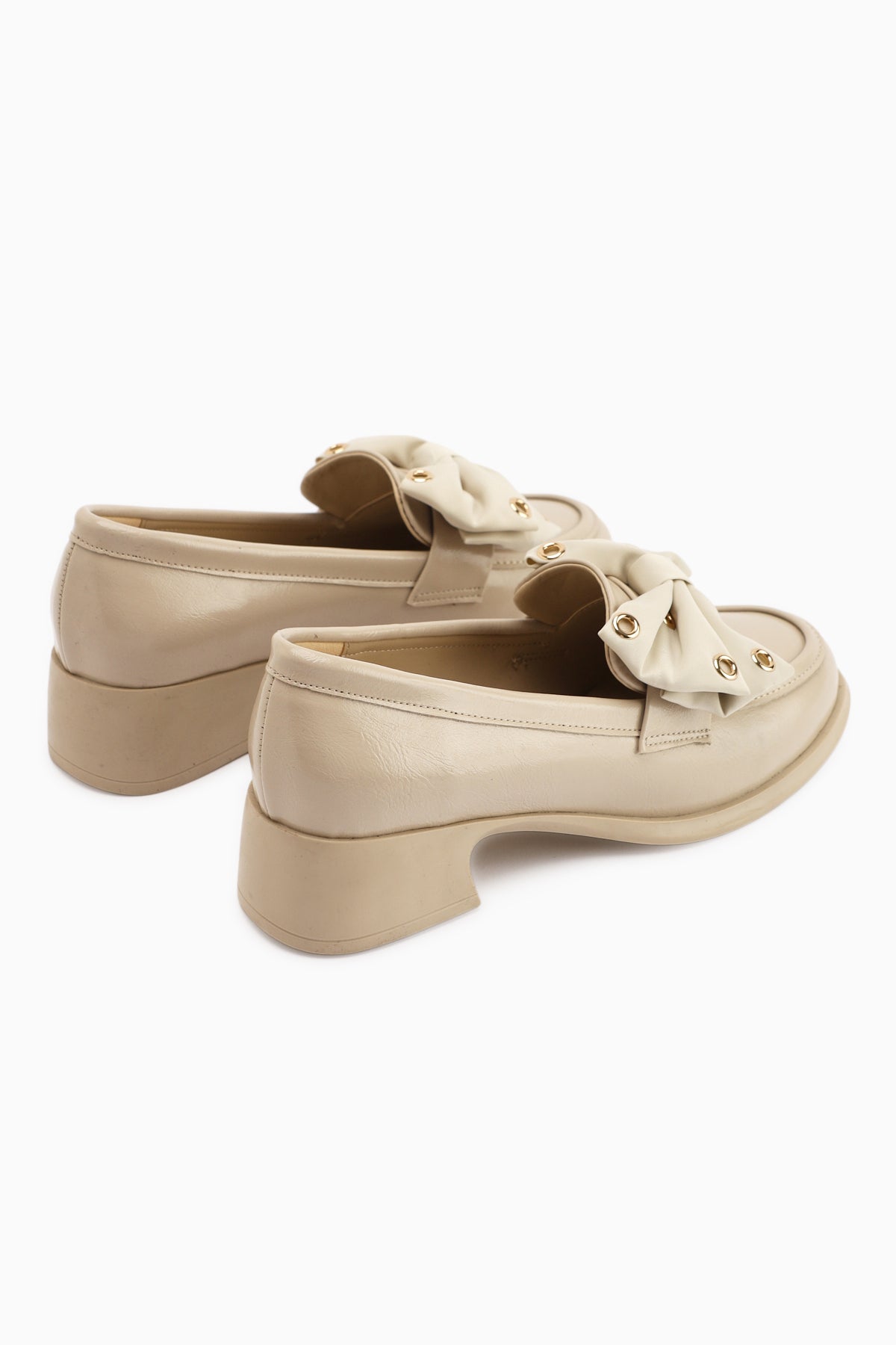 Ivet Nude Bow Detailed Heeled Loafer Women's Shoe