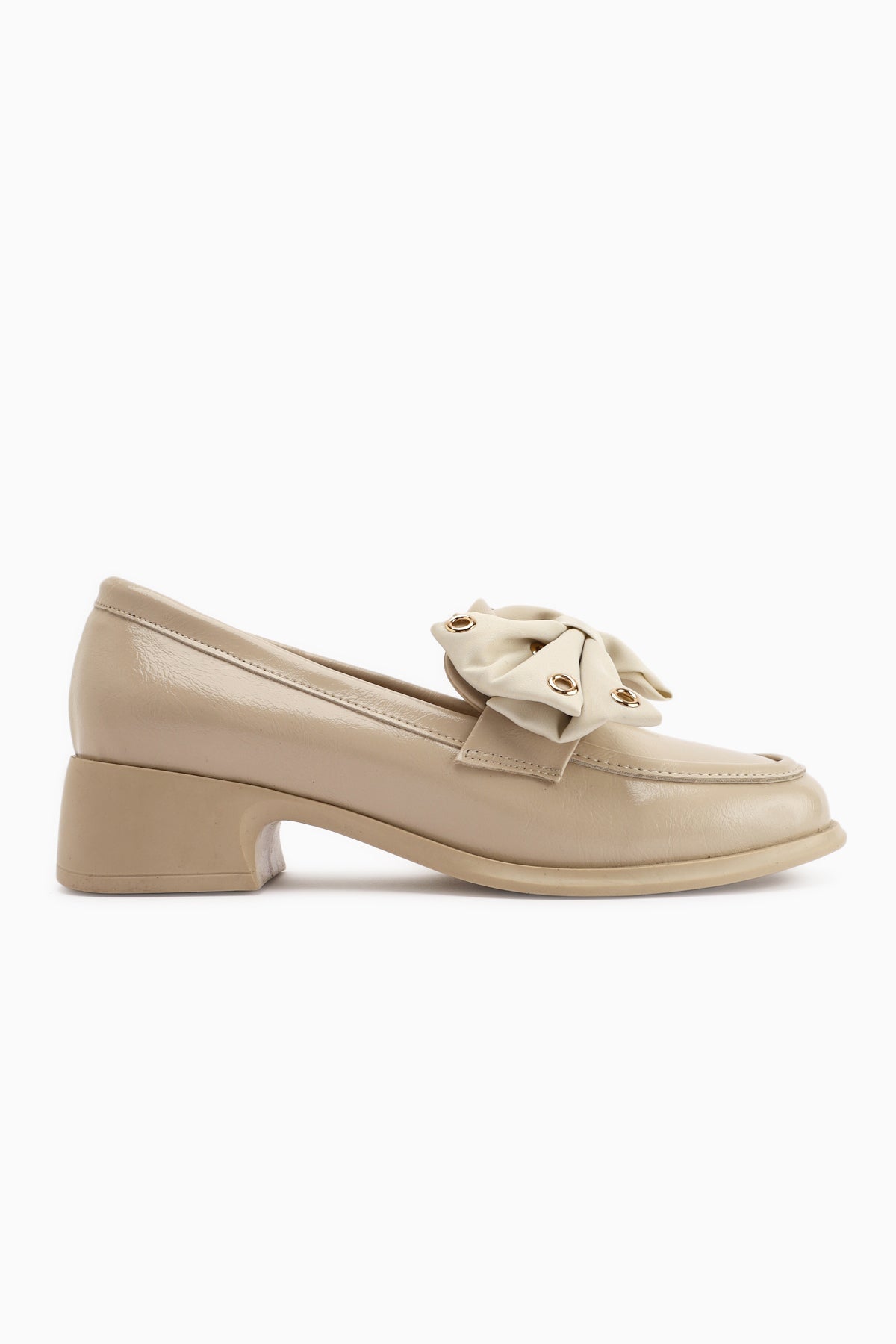 Ivet Nude Bow Detailed Heeled Loafer Women's Shoe