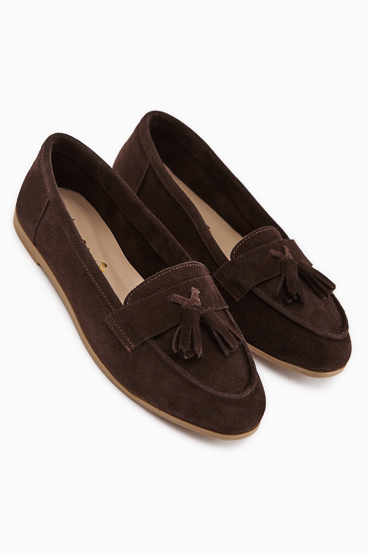 Doris Genuine Leather Coffee Suede Tasseled Women's Loafer