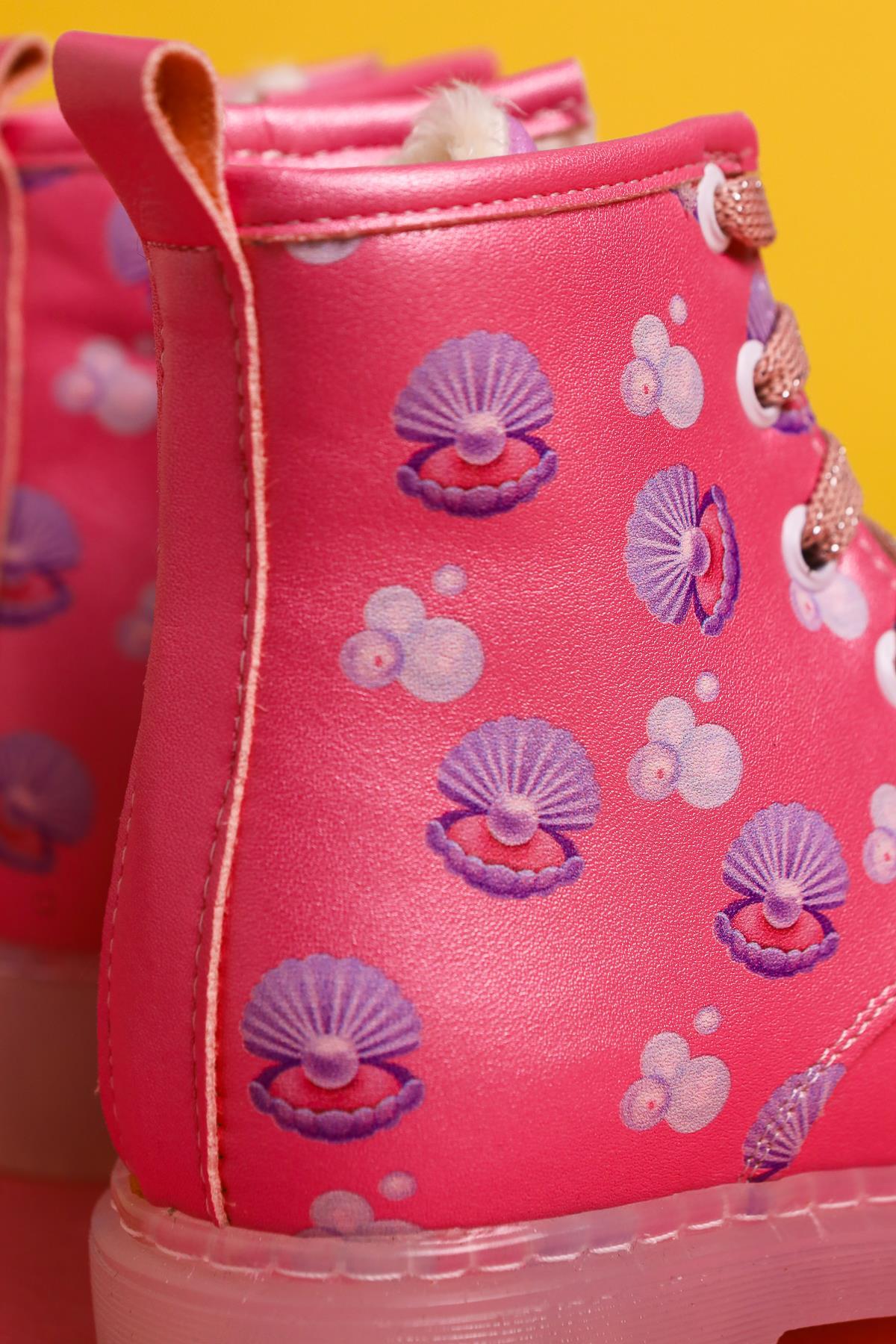 Johline Rosa Meereskreatur Druck Schnürung Leuchtende Kinderstiefel