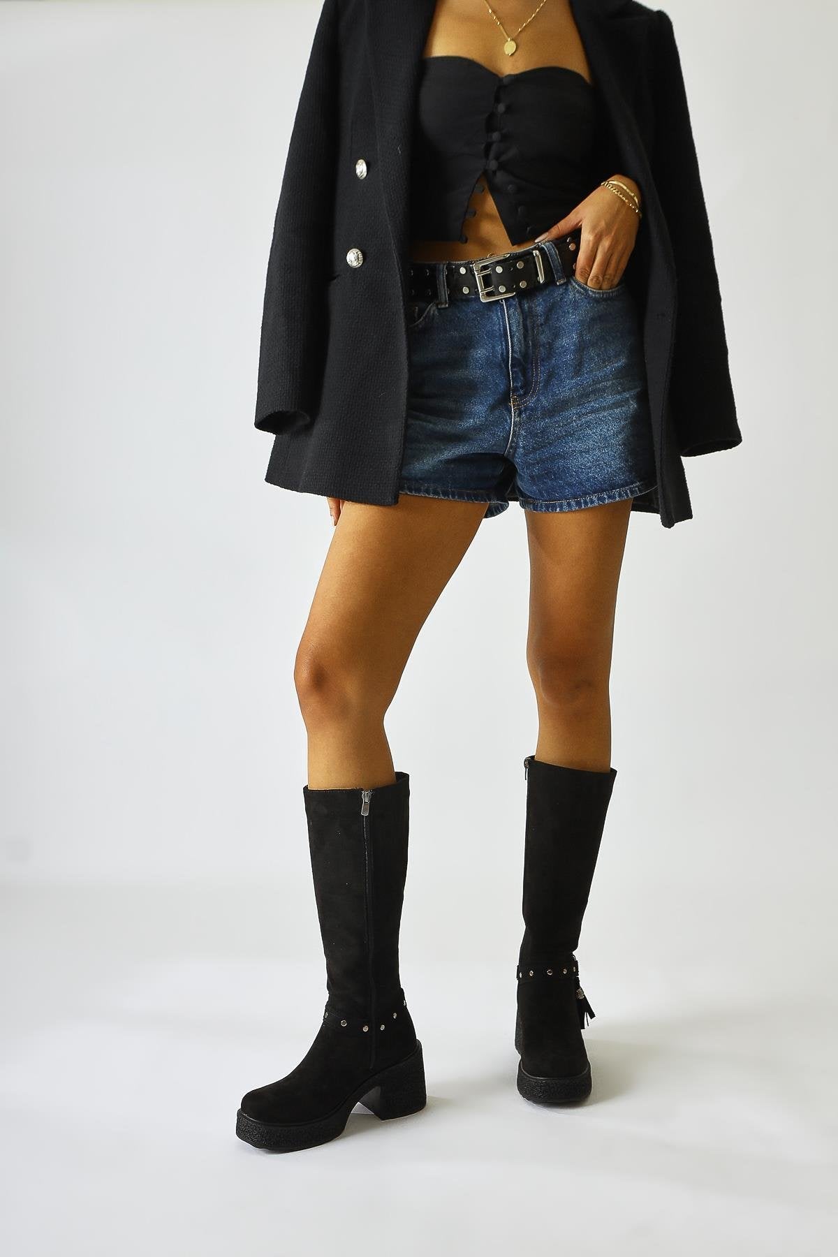 Kenzie Black Suede Ankle Detail Boots