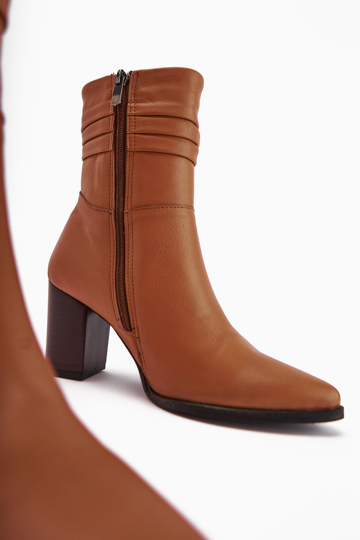 Tamina Genuine Leather Taba Pointed Toe Heeled Women's Boot